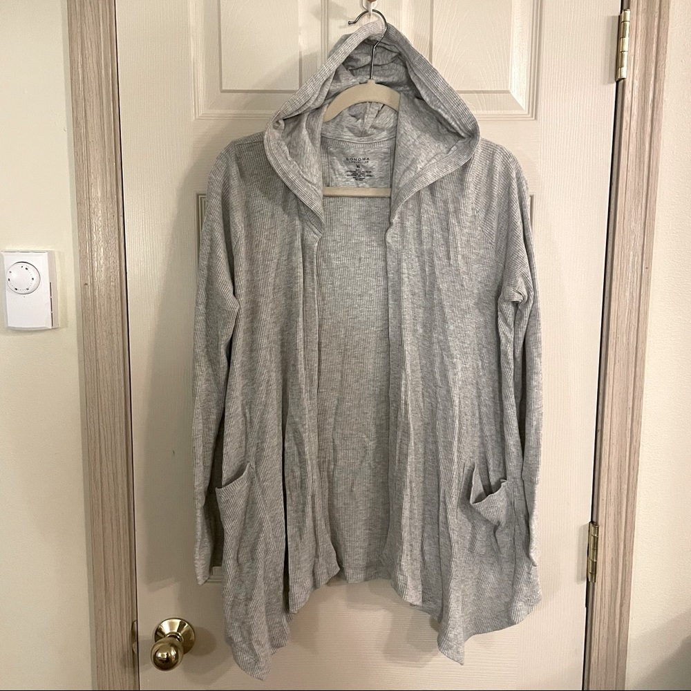 Womens gray waffle knit hooded cardigan
